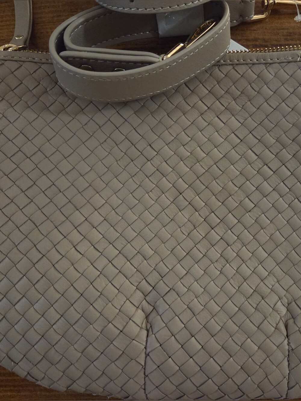 Quince Taupe Woven Leather Crossbody Bag - Picture 3 of 7